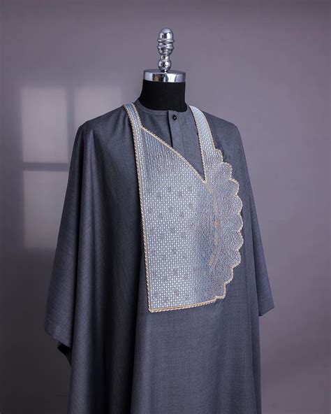 Shop Grey Sided Pagoda Embroidery African Agbada Deji And Kola