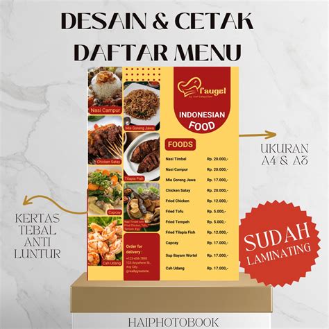 Jual Desain And Cetak Daftar Menu Makanan Minuman Cafe Custom Ukuran A3