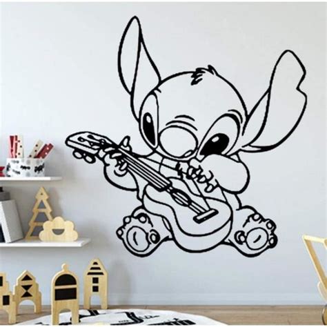 Stickers Muraux Stitch Joue La Guitare Wall Art Vinyle Autocollant Wall