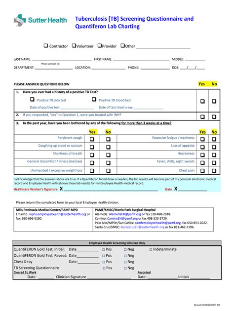 Tuberculosis Tb Screening Questionnaire And Fill Out And Sign Printable Pdf Template