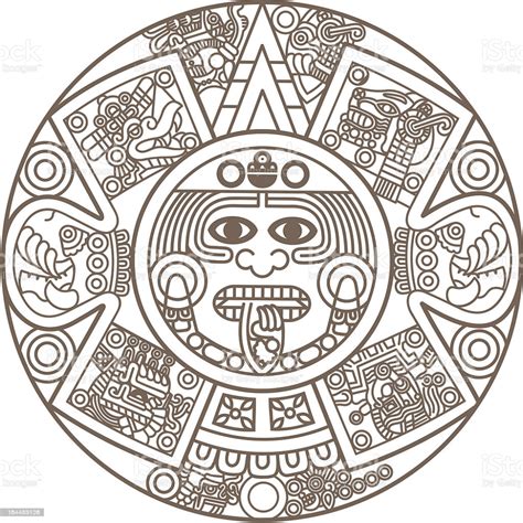 Stylized Aztec Calendar In Gold Color Vector Illustration Aztec