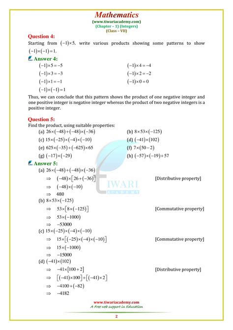 Ncert Solutions For Class 7 Maths Chapter 1 Integers For 2020 2021 In