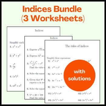 Indices Bundle Worksheets By Mathamaniacs Tpt