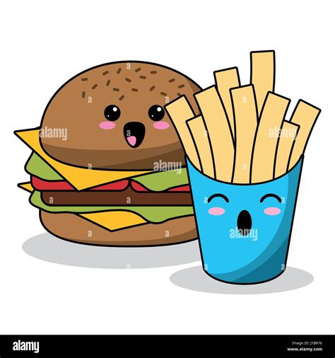 Kawaii Burger Pommes Frites Bild Vektor Abbildung Bild Alamy