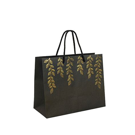 Sacs Papier Kraft Noir Feuilles Dor Es Dorure Chaud X X H