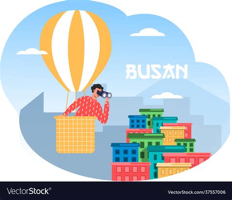 Man In Hot Air Balloon Looks Through Binoculars Vector Image