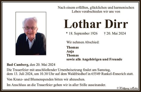 Traueranzeigen Von Lothar Dirr Vrm Trauer De