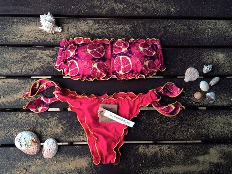 POMEGRANATES Bikini Set Bandeau Top Woman Swimwear Handmade Etsy