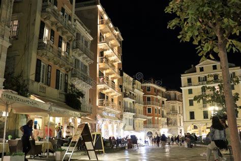 Corfu Old Town at night editorial photography. Image of theotoki ...