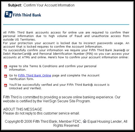 Fifth Third Bank Phishing Email And Other Scams