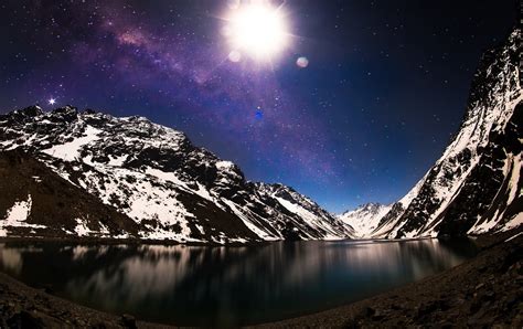 Hintergrundbilder Sonnenlicht Landschaft Berge Nacht Galaxis