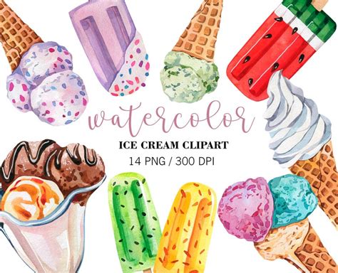 Watercolor Ice Cream Clipart Summer Clipart Summer Treats Etsy Ice Cream Clipart Fruit Ice