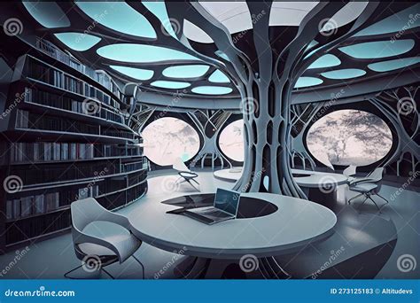 Futuristic Library Data Center with Sleek, Futuristic Furniture and Technology Stock ...