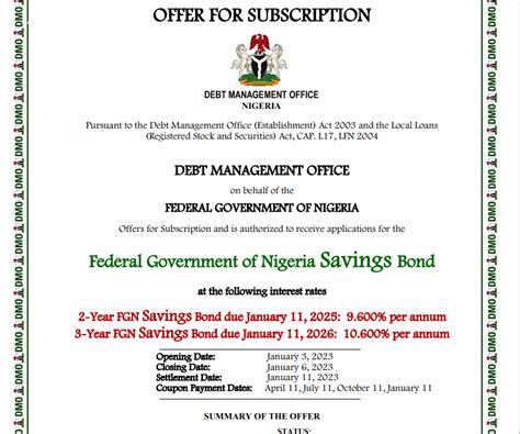 FGN Savings Bond Offer For Subscription January 2023 TRW Stockbrokers Ltd