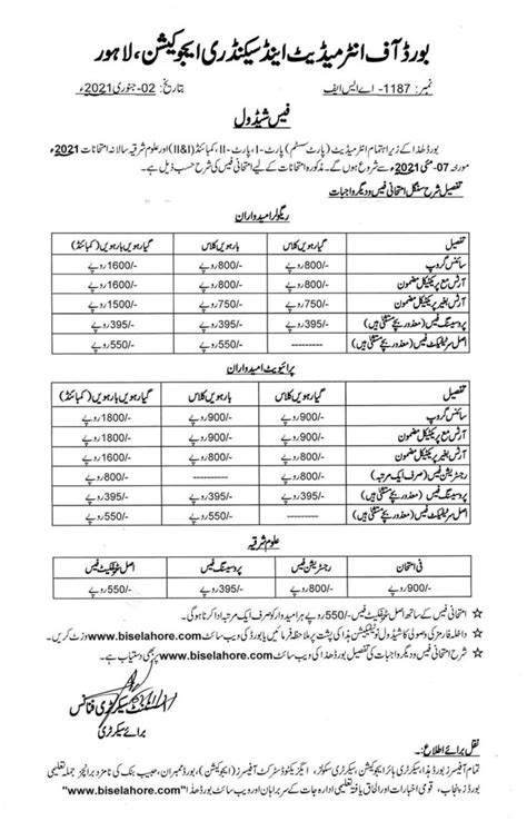 Bise Lahore Board Inter Exam Admission Fee Structure Learningall Hot