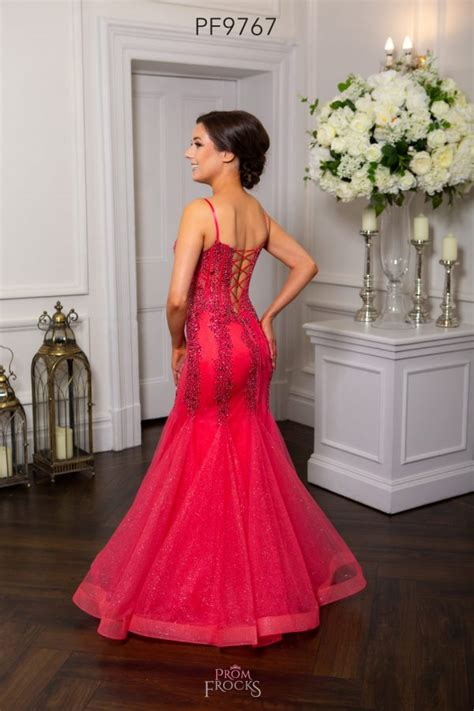 PF9767 Coral Prom Evening Dress Dot S Frocks