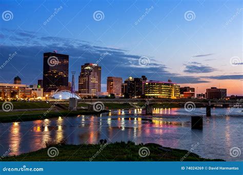 Dayton Ohio Waterfront Downtown City Skyline Miami River Editorial ...