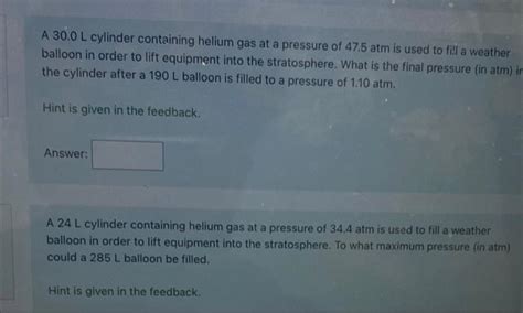 Solved A L Cylinder Containing Helium Gas At A Pressure Chegg