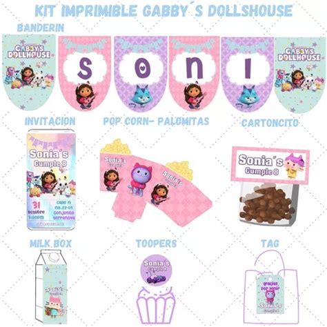 Kit Imprimible Gabby Y La Casa De Muñecas Editable Candy Bar 25 000