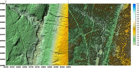 Left Digital Terrain Model Dtm Of A Km X Km Area Of The