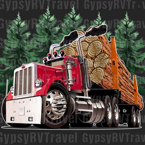 Hand Drawn Red Log Truck Sublimation Print 13 X 13 Inch Png Etsy