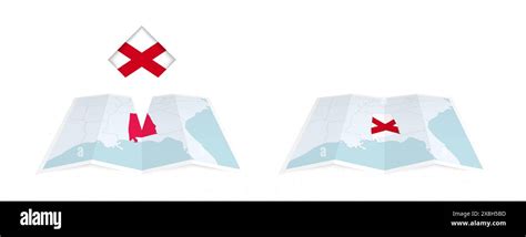 Two Versions Of An Alabama Folded Map One With A Pinned Country Flag