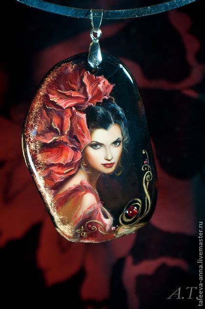 Кулон ".. in red".. - чёрный,кулон,леди,красное,женщина,камень ...