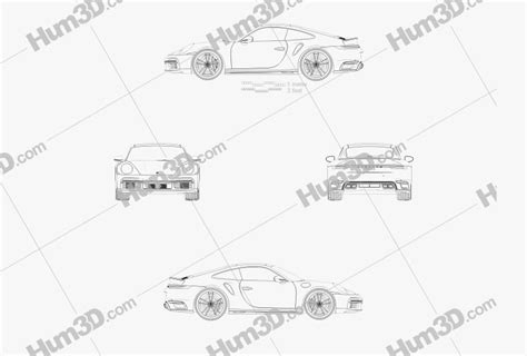 Porsche 911 Turbo S coupe 2022 Blueprint - 3DModels.org