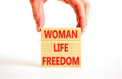 Woman Life Freedom Symbol Concept Words Woman Life Freedom On Wooden