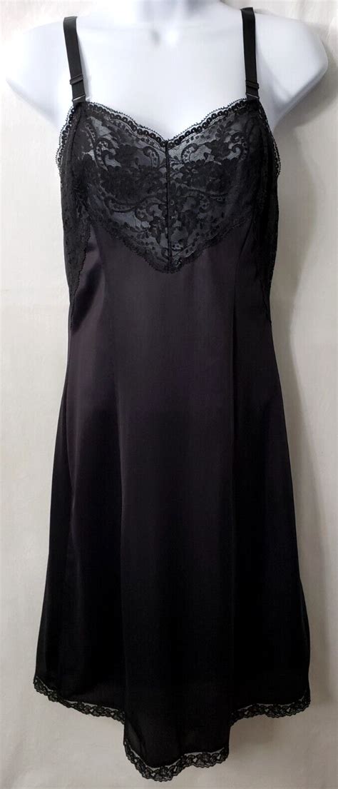 Wondermaid Nylon Slip Dress 32 Black Lace Adjustable Gem