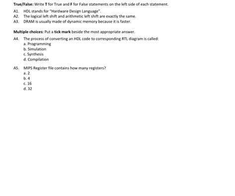 Solved True False Write T For True And F For False