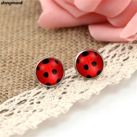 Ws1688 Miraculous Ladybug Stud Earrings Glass Circle Animal Earrings