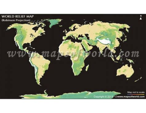 world physical map  robinson projection physical map world physics