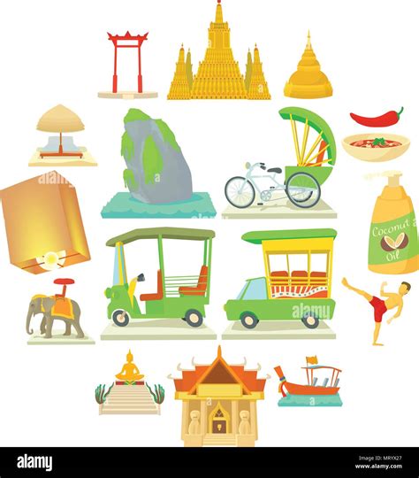 Thailand Travel Icons Set Cartoon Style Stock Vector Image And Art Alamy