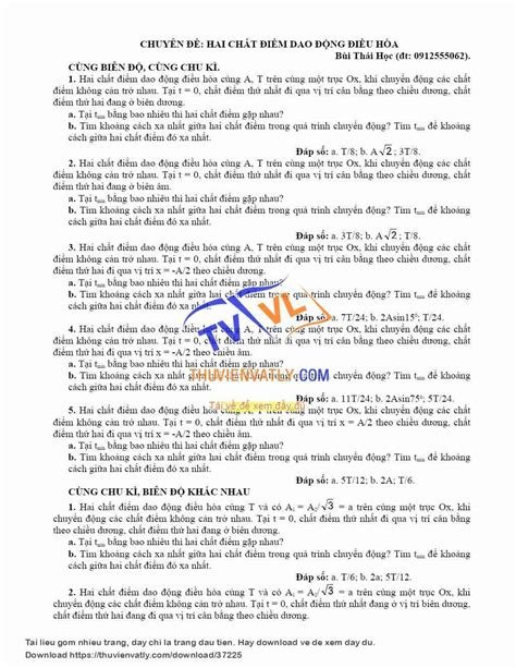 [doc] Hai ChẤt ĐiỂm Dao ĐỘng ĐiỀu HÒa Thư Viện Vật Lý