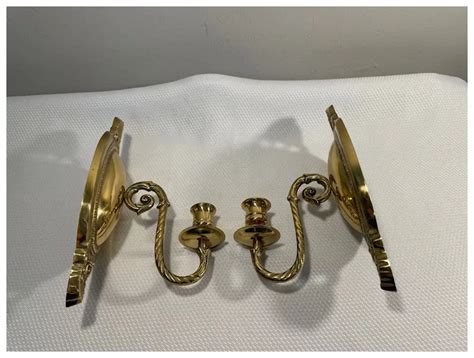 Mid 20th Century Small Brass Wall Plate Candle Sconces A Pair Ruby Lane