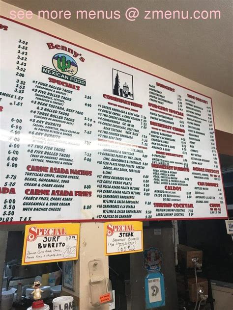 Online Menu Of Bennys Mexican Food Restaurant San Diego California