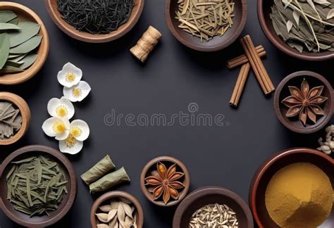 Assortment Of Traditional Chinese Herbal Medicines With Blank Copy