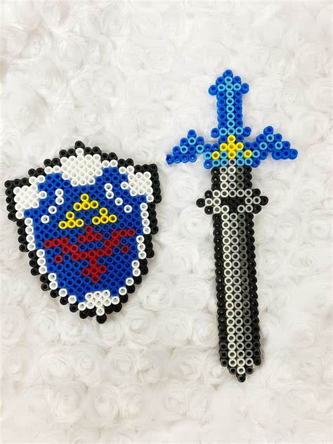 Legend Of Zelda Master Sword And Shield Perler Bead Art Wall Hanging