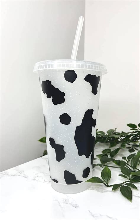 Personalised Cow Print Cold Cup With Straw And Lid Etsy