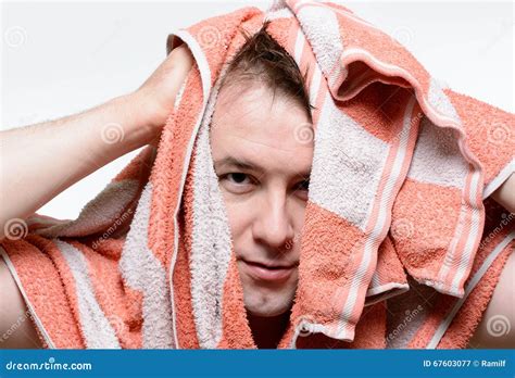 Naked Man Wipes His Head With A Towel Stock Image Image Of Hygiene Care 67603077