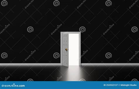 White Door Opened With Light Shining Into Dark Room Stock Illustration