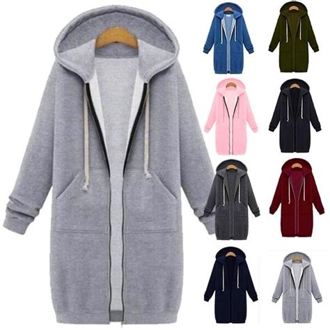 Buy 5color Autumn Women Long Hooded Coat Casual Solid Color Plus Size