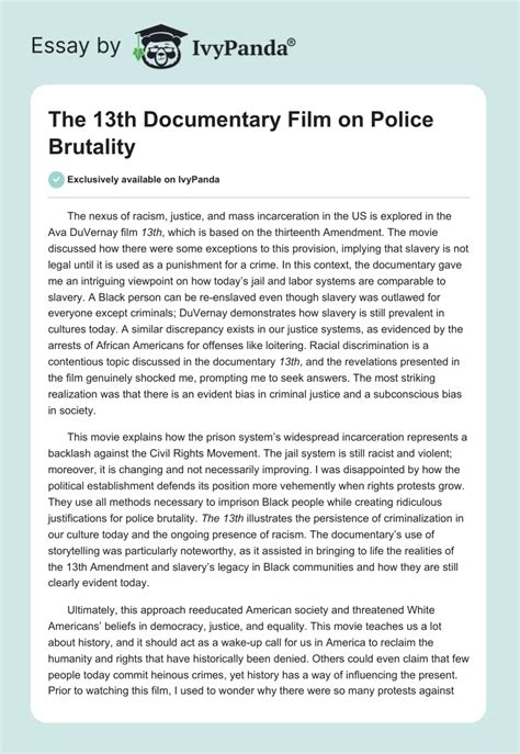 The 13th Documentary Film on Police Brutality - 640 Words | Essay Example