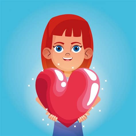 Premium Vector Girl Smiling With Big Heart Cartoon