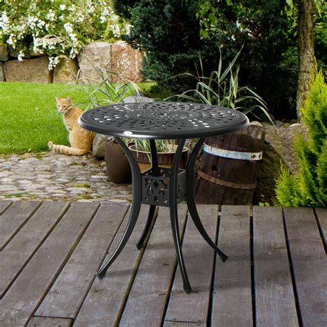 Outsunny 30 Inch Round Patio Dining Table With Umbrella Hole Antique