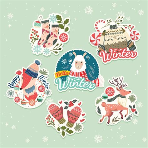 Happy Winter Stickers Set 13121961 Vector Art at Vecteezy