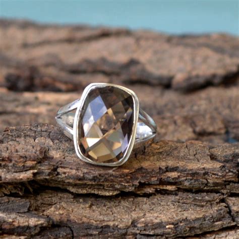 Smoky Quartz Ring Bezel Set Ring Cushion Smoky Quartz Ring