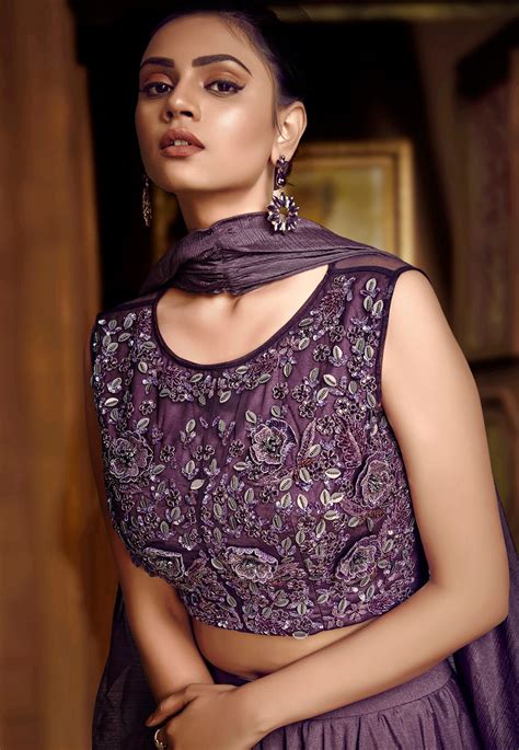 Purple Satin Double Layered Circular Lehenga Choli