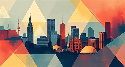 city skyline abstract art  geometric shapes  colorful design
